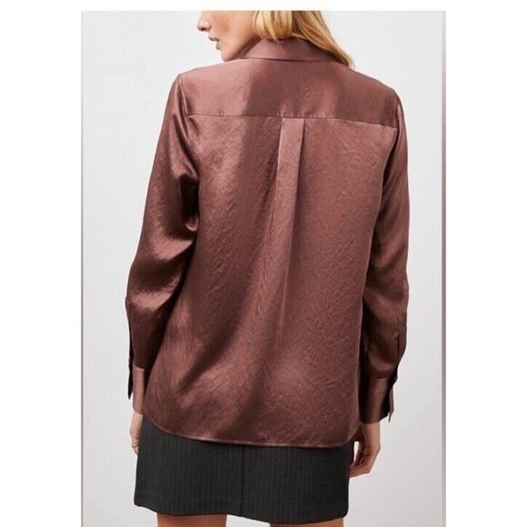 Rails Andrea Textured Satin Button-Up Shirt Size XS Nutmeg, NEW NWOT Retail $228 - Picture 2 of 4